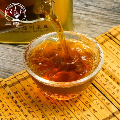 Three Cranes 2019 Loose Dark Tea Guangxi Liupao Box Tea Hei Cha Golden Jar 200g