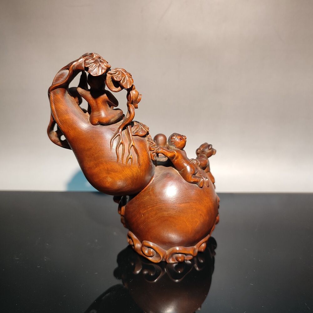 china boxwood wooden antique doll wood carving children statue home decor rare