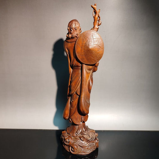 8" old antique wood carving Boxwood wooden sculpture buddha Dharma Arhat statue