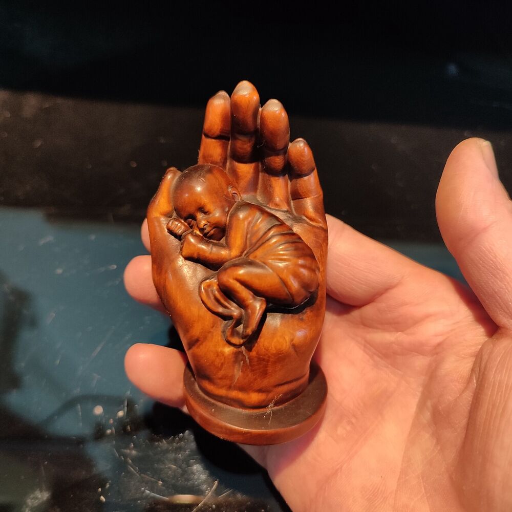 vintage carved wooden buddha children kid Angel statuette gift wood carving doll