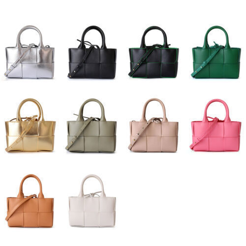 Small Mini Woven Real Leather Double Handles Tote Bag Purse Handbag Crossbody