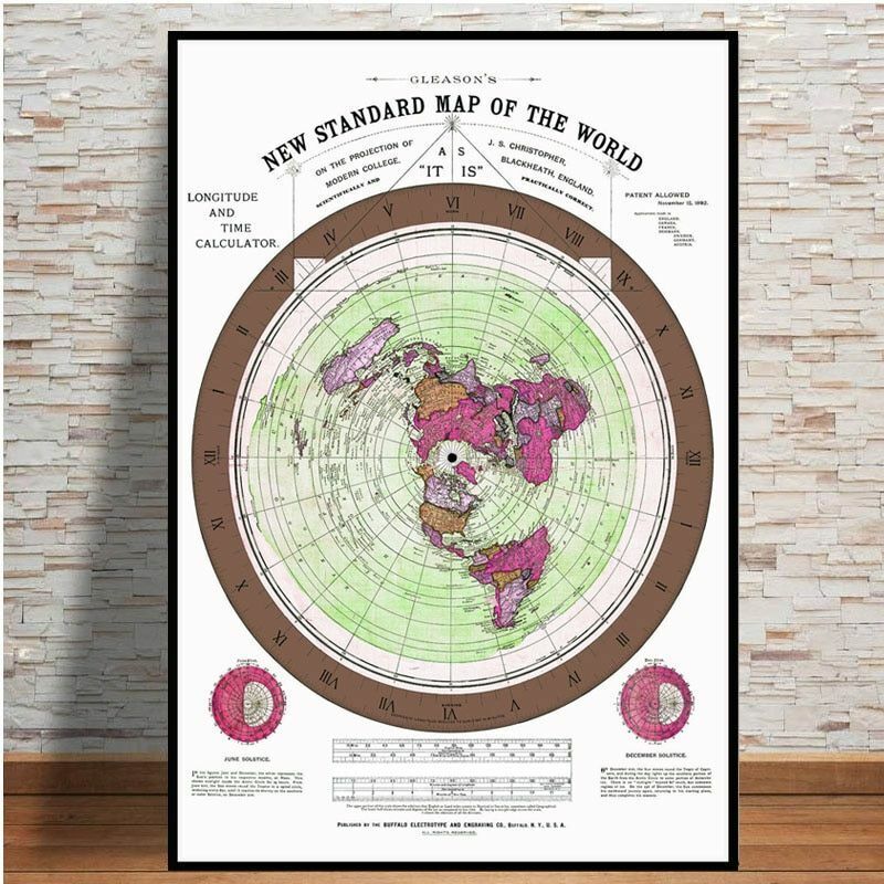 1892 Flat Earth Map Poster Prints Movie World Painting Art Wall Pictures 60x80cm