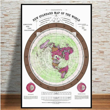1892 Flat Earth Map Poster Prints Movie World Painting Art Wall Pictures 60x80cm