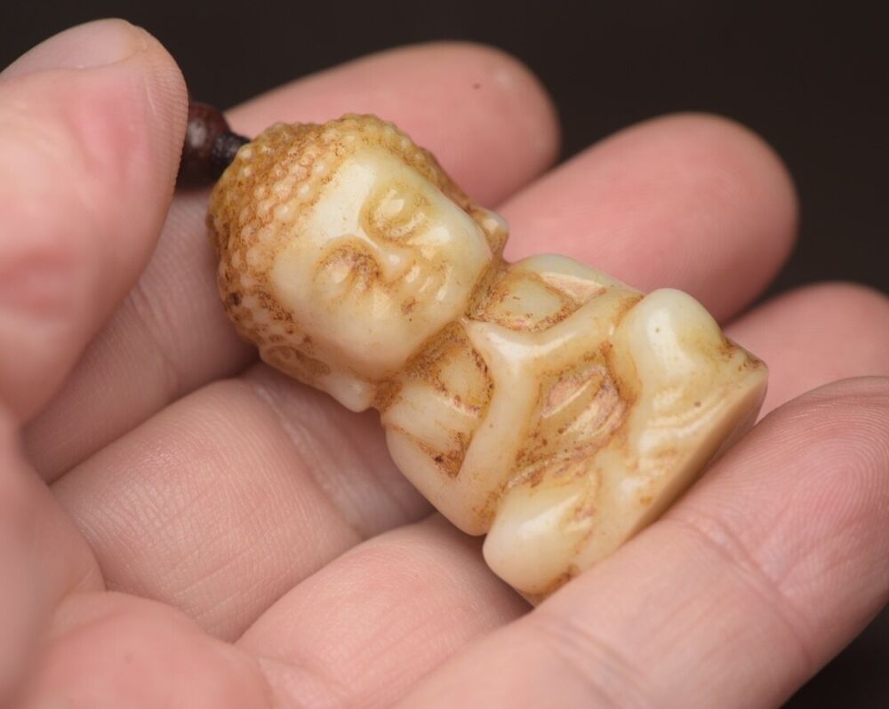 Chinese Natural Hetian Jade Hand Carved Baby Buddha Statue Pendants Jewelry Gift