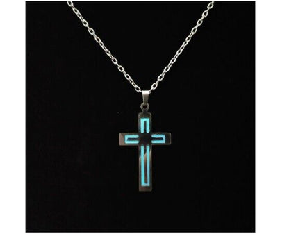 Men Women Glowing Cross Necklace Stainless Steel Glow In The Dark Cross Pendant