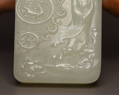China Natural Hetian Jade Carved Kwan Yin Statue Nice White Jade Pendant Jewelry