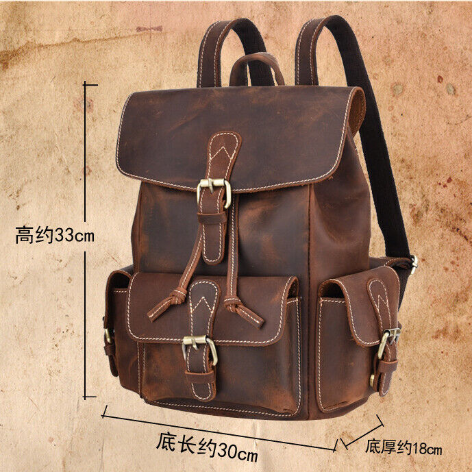 Crazy Horse Leather Men's Backpack Travel Rucksack Daypack School Bag SatchelBag