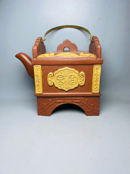 Chinese Yixing Zisha Clay Handmade Exquisite Teapot （百宝箱提梁 底款：大明万历年）