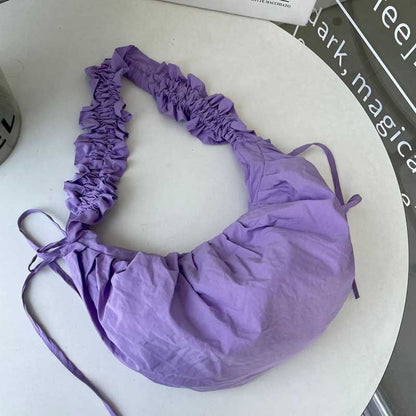 Drawstring Strap Shoulder Bag Pleated Handbags Large Cloth Totes Underarm Bags