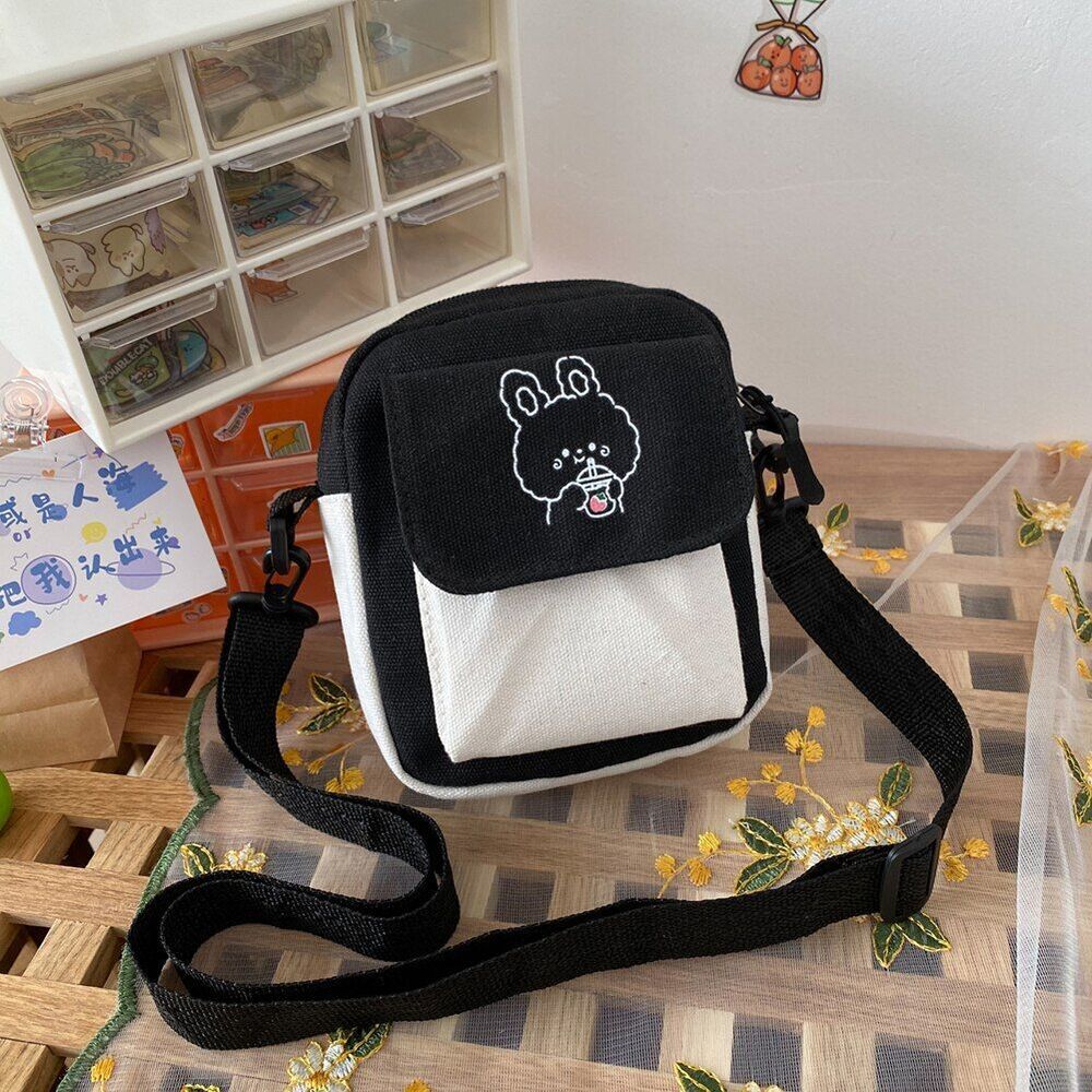 Contrast Color Canvas Crossbody Shoulder Messenger Bag Casual Handbag Flap Purse