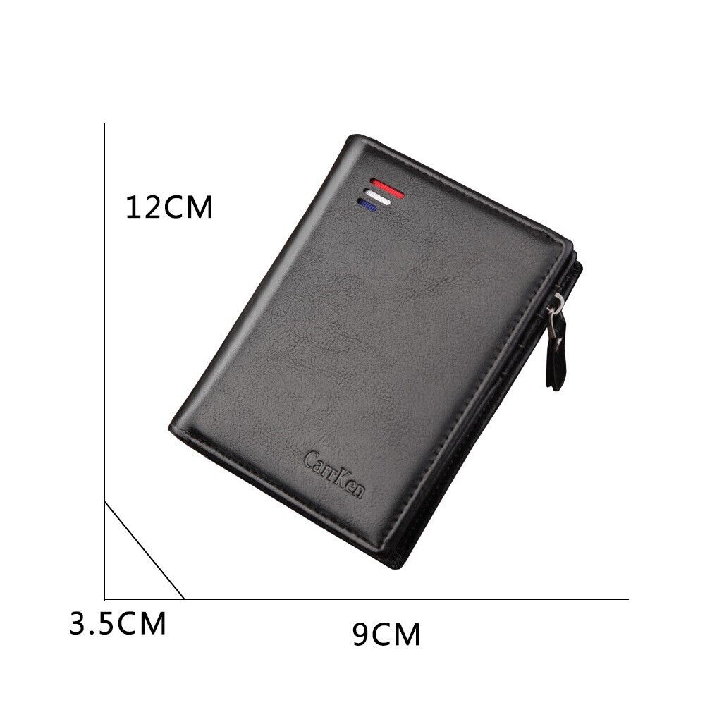 CarrKen Men's Leather Bifold Wallet Slim Business ID Card Pocket Holder Zipper
