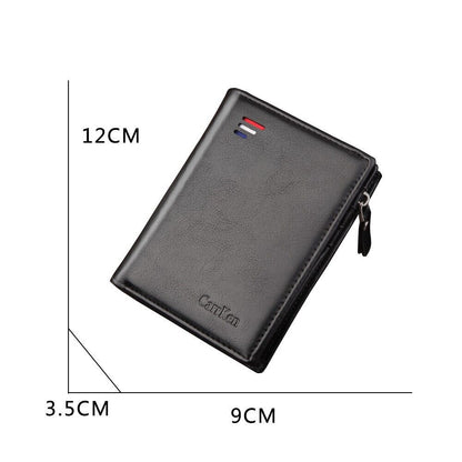 CarrKen Men's Leather Bifold Wallet Slim Business ID Card Pocket Holder Zipper