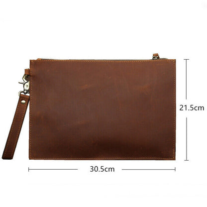 Crazy Horse Leather Business 12" Briefcase Men's Clutch 9.7" Ipad Envelope Bag
