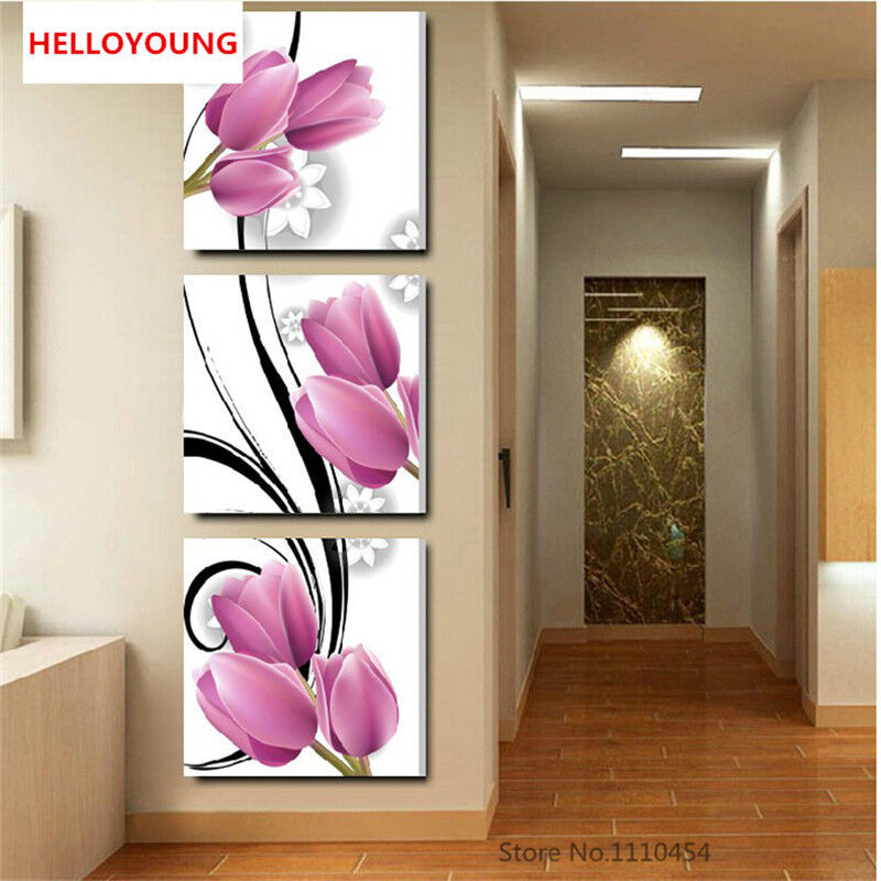 DIY 5D Flower Triptych Rhinestones Pictures Diamond Painting Hand Diamond Mosaic