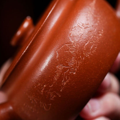 certificate paper real yixing zisha tea pot red jiangpo clay hand carved 160ml