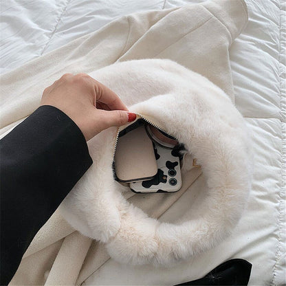 Fur Women's Bag Warm Plush Wrist Bags Women Handle Clutch Cute Ladies