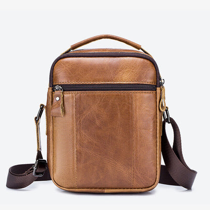 100% Genuine Leather Men's Sling Shoulder/Messenger Bag Double Zipper 8" Handbag