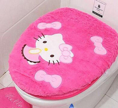 New Cute For Hello Kitty Bathroom Mat Rug Toilet Seats Lid Cover Set
