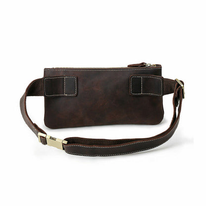 Men Waist Pack Real Leather Fanny Pack Hiking Cycling Waist Hip Bum Bag Backpack