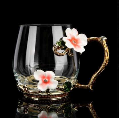 Enamel color water cup set with lid spoon crystal glass coffee cup tea cup