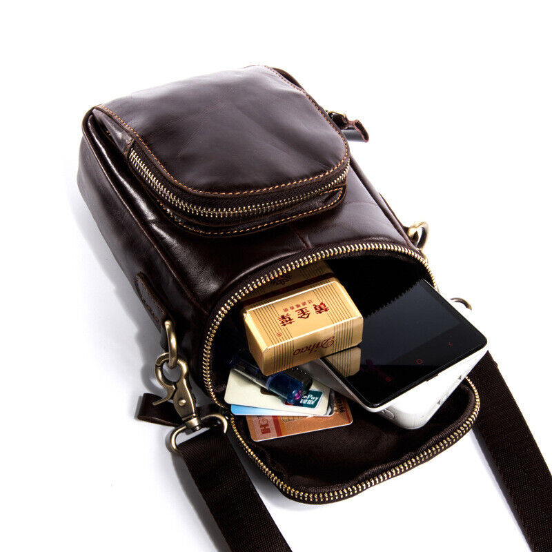 100% Genuine Leather Men's Shoulder Bags Pouch Hook Funny Belt Pack Waist Pack