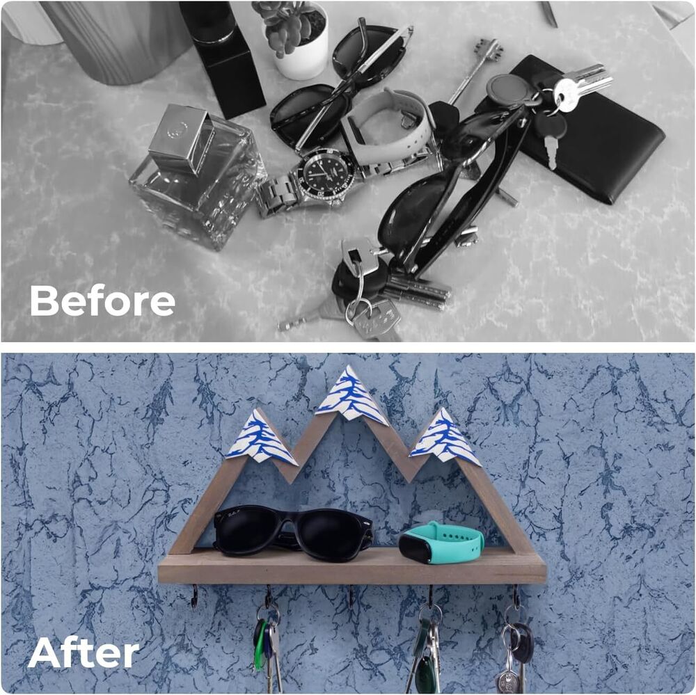 Wooden Wall Key Holder Organizer with Small Shelf Decorative Hooks Keychain