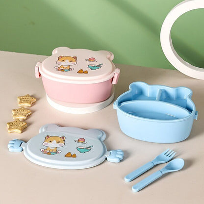 School Kids Lunch Box 2 Tier Leakproof Plastic Cartoon Bento Food Container