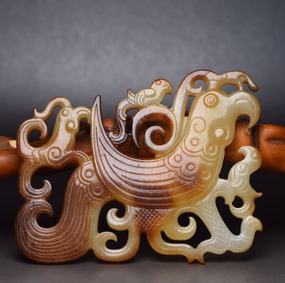 Chinese Natural Hetian Jade Carving Exquisite Bird Statue Figurine Artwork Rare