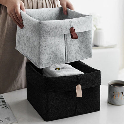 1pc Living Room Tea Table Gray Sundries Storage Basket Cloth Felt Storage Box