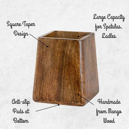 Large Wooden Utensil Holder Organize Crock for Kitchen Decoration Countertop