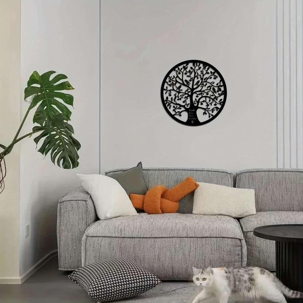 1pc Modern Tree Life Metal Wall Decor - Black Line Sculpture for Home and Office