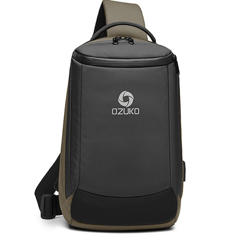 Men's Sling Backpack Oxford cloth Waterproof Crossbody Shoulder Bag USB Port