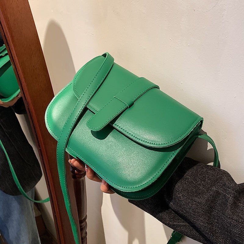 Women Saddle Bag Green Synthetic Leather Crossbody Shoulder Bag Handbags Purses