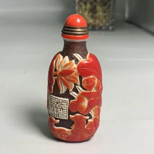 Old Beijing Chinese Snuff Bottle Carved Glass Antique Carving Exquisite Statue