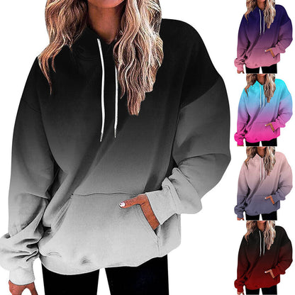 Womens 3D Gradient Hoodie Baggy Pullover Long Sleeve Tops Ladies Sweatshirt