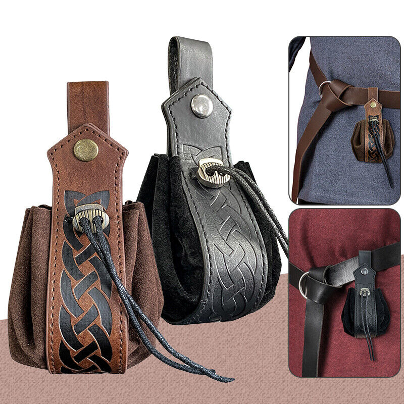 Faux Leather Suede Fabric Vintage Waist Bag Hanging Belt Coin Purse Medieval Cos