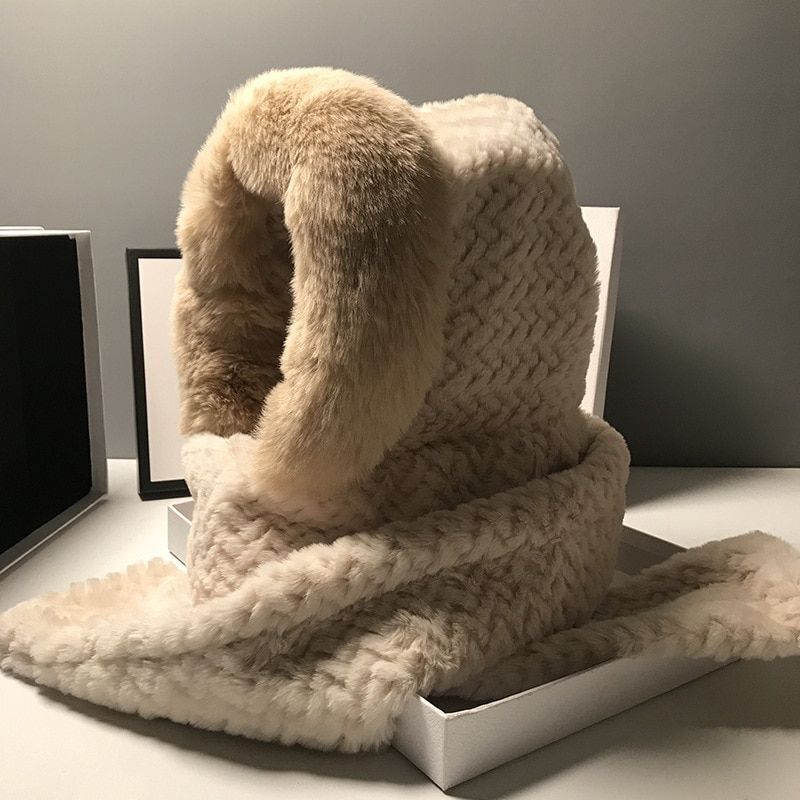 Women Scarves Winter Warm Thickened Pullover Caps Imitation Rabbit Fur Plush Hat