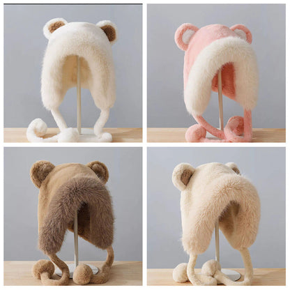 Women Scarves Winter Warm Thickened Pullover Caps Imitation Rabbit Fur Plush Hat