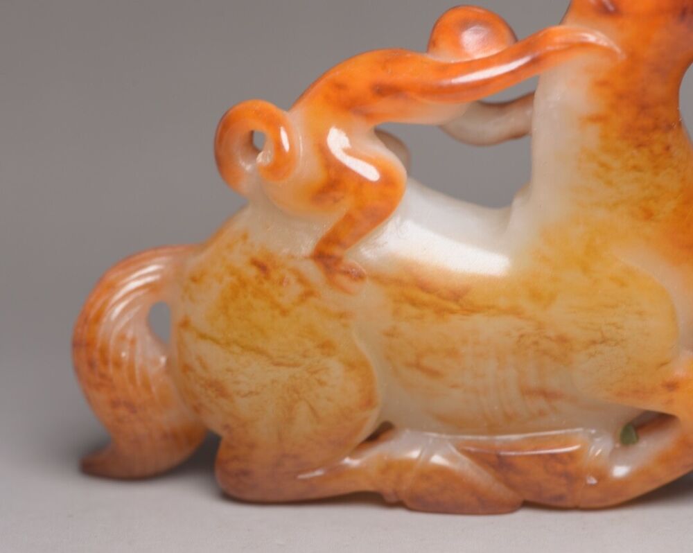 Collection China Hetian Jade Carved Horse Monkey Statue Exquisite Figurines Rare