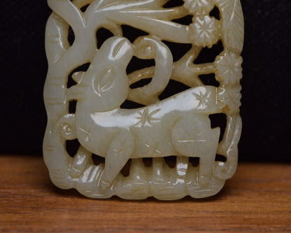 Chinese Hetian Jade Carved Deer Crane Statue Unique Wonderful Artwork Collection