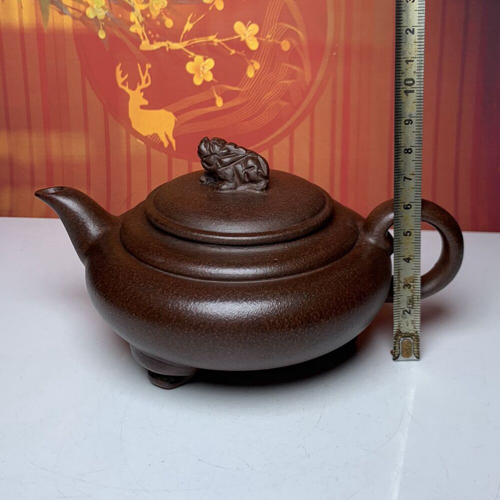 Vintage Chinese Yixing Purple Clay Teapot Zisha Ceramic Carving Beast Teaware