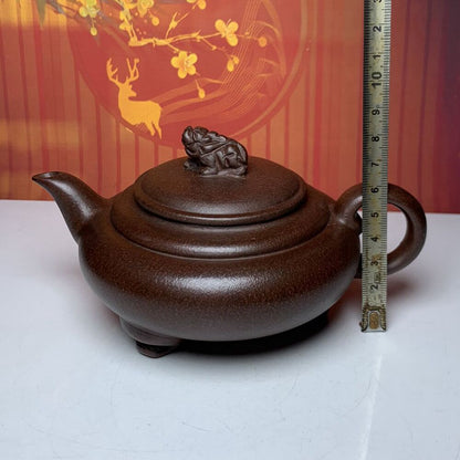 Vintage Chinese Yixing Purple Clay Teapot Zisha Ceramic Carving Beast Teaware