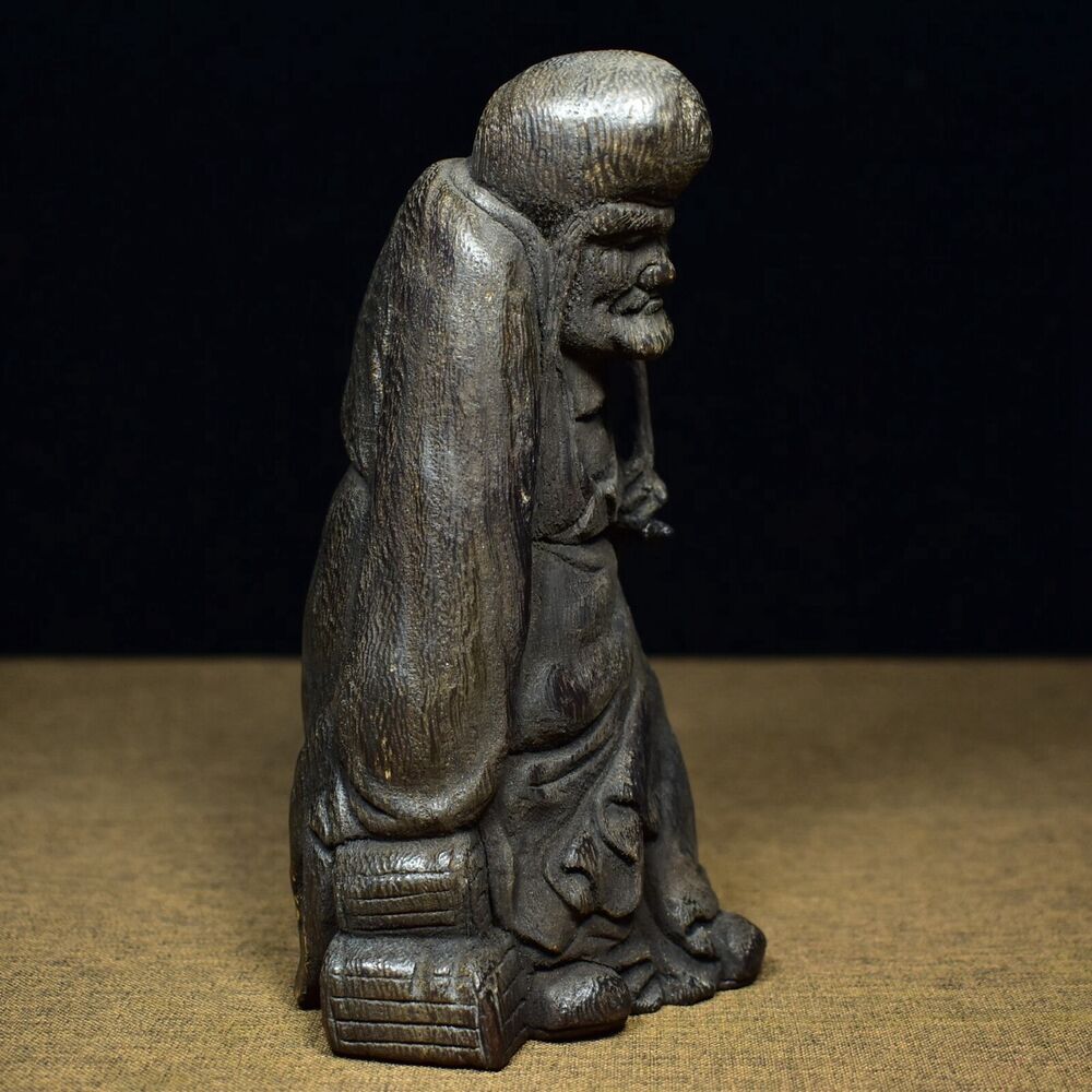 agar wood Arhat with Long Eyebrow statue Wooden Carving Sculpture Decor wood