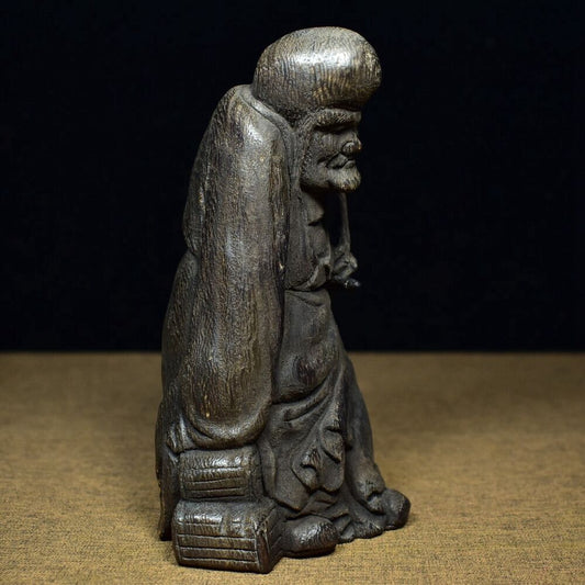 agar wood Arhat with Long Eyebrow statue Wooden Carving Sculpture Decor wood