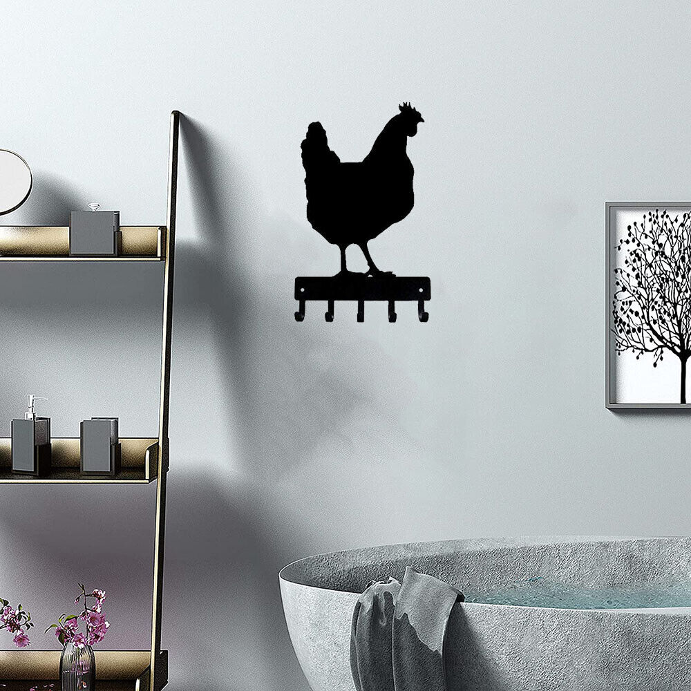 Chicken #03 Farm Key Rack - 6 inch Wide Metal Wall Art