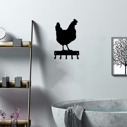 Chicken #03 Farm Key Rack - 6 inch Wide Metal Wall Art