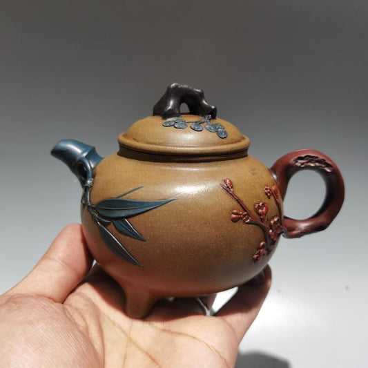 China Yixing Zisha Clay Handmade Exquisite Kung Fu Tea Set Teapot 品名：松竹梅壶 底款：汪寅仙