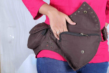 Leather Practical Fannypack Cotton Waistbag Travel Utility Belt Brown