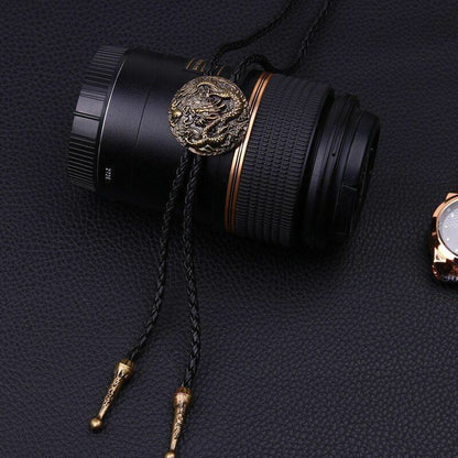 Men Women Bolo Ties Ethnic Fashion Silver Chinese Dragon Necklace Chain Pendant
