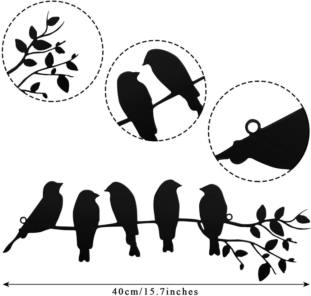 Metal Bird Wall Art 5 Birds on the Branch Wall Decor Leaves with Birds Sculpture